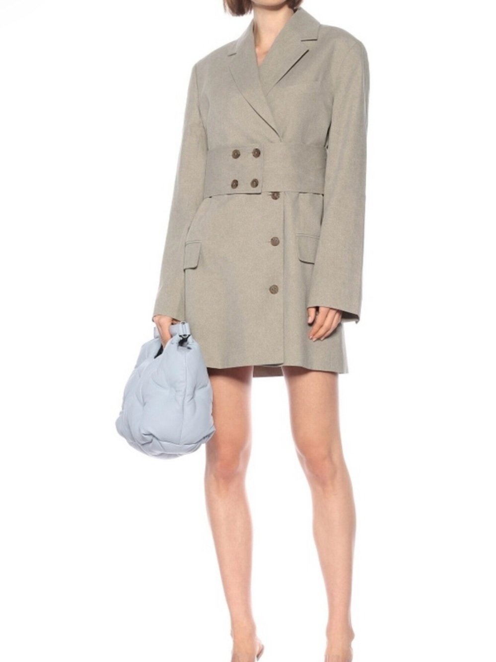 Tailored Double-Breasted Blazer Dress in Light Olive